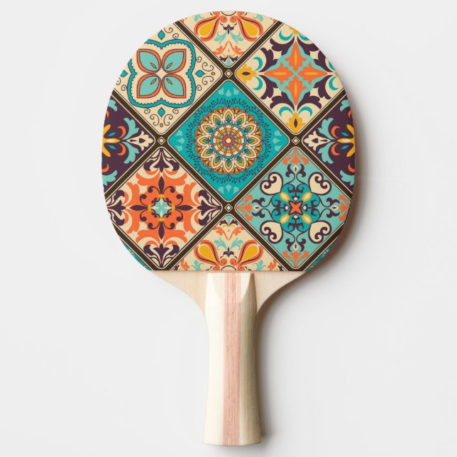 Colourful patchwork tile: Islamic motifs. Ping Pong Paddle (Front)