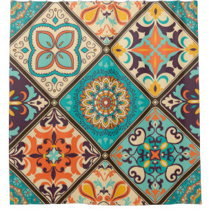 Colourful patchwork tile: Islamic motifs. Shower Curtain