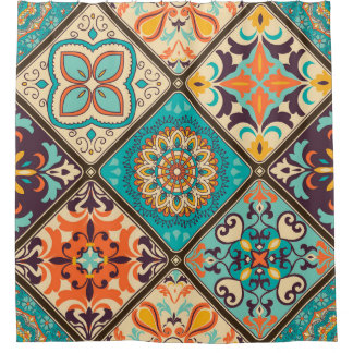 Colourful patchwork tile: Islamic motifs. Shower Curtain