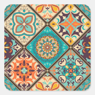 Colourful patchwork tile: Islamic motifs. Square Sticker
