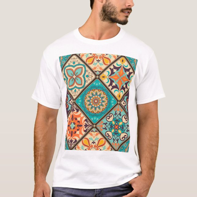 Colourful patchwork tile: Islamic motifs. T-Shirt (Front)