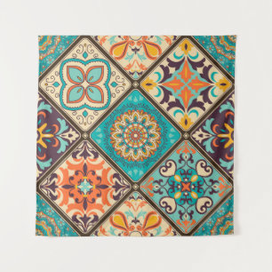 Colourful patchwork tile: Islamic motifs. Tapestry