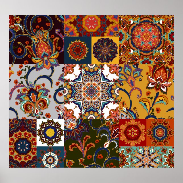 Colourful Patchwork Tile: Majolica Pottery Style Poster (Front)