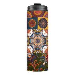 Colourful Patchwork Tile: Majolica Pottery Style Thermal Tumbler