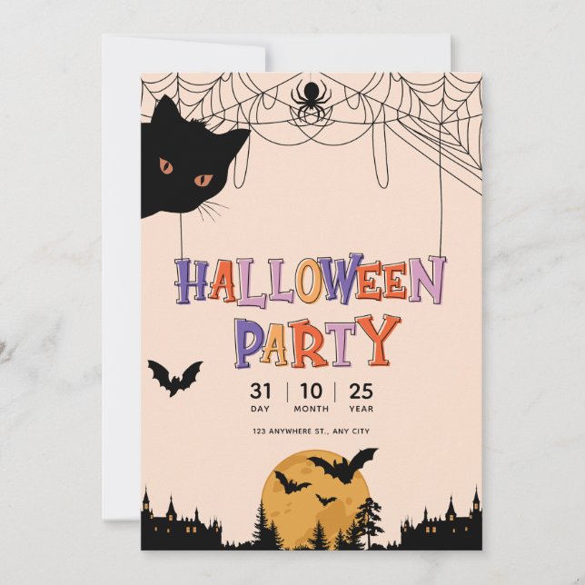 Colourful Pattern Happy Halloween Party Invitation (Front)