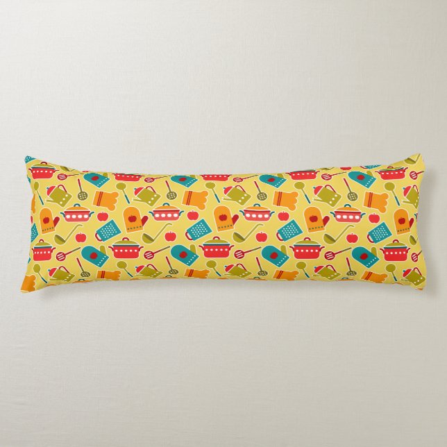 Colourful pattern of kitchen utensils body cushion (Front)
