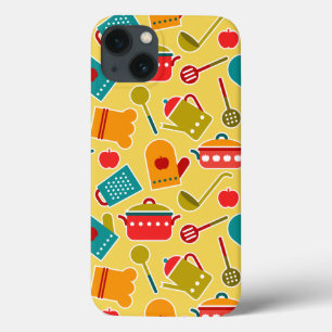 Colourful pattern of kitchen utensils iPhone 13 case