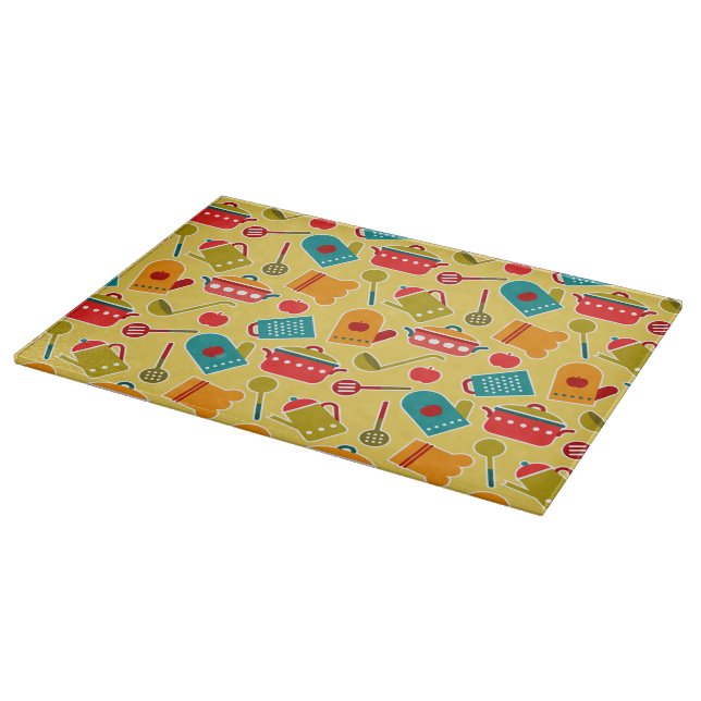 Colourful pattern of kitchen utensils cutting board (Corner)