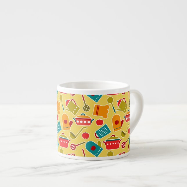 Colourful pattern of kitchen utensils espresso cup (Front Right)