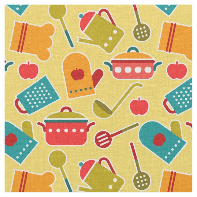 Colourful pattern of kitchen utensils fabric (Close Up)