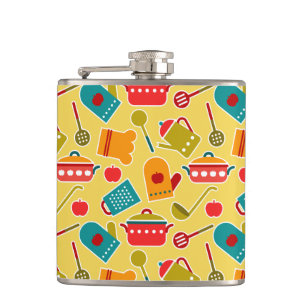 Colourful pattern of kitchen utensils hip flask