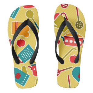 Colourful pattern of kitchen utensils jandals