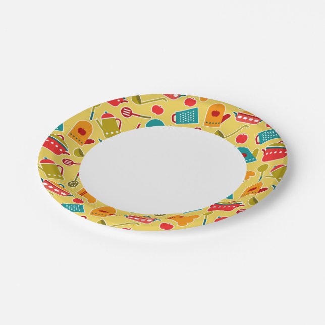 Colourful pattern of kitchen utensils paper plate (Angled)