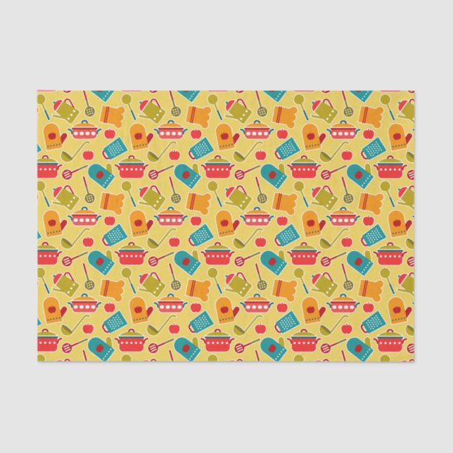 Colourful pattern of kitchen utensils tissue paper (Front)