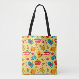 Colourful pattern of kitchen utensils tote bag