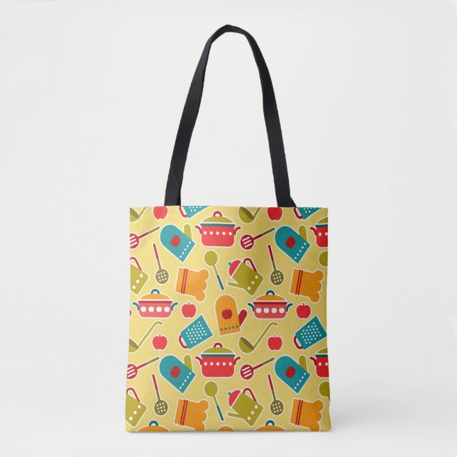 Colourful pattern of kitchen utensils tote bag (Front)
