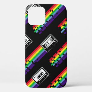 Colourful pattern on black background. Compact cas iPhone 12 Case