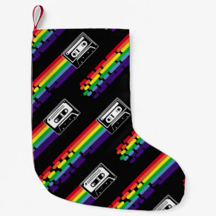 Colourful pattern on black background. Compact cas Small Christmas Stocking