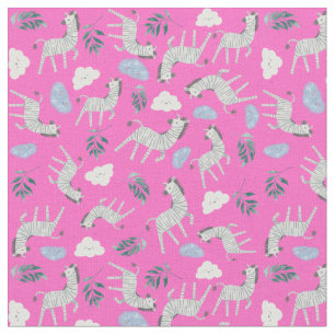 Colourful pattern safari zebra horse jungle pink  fabric
