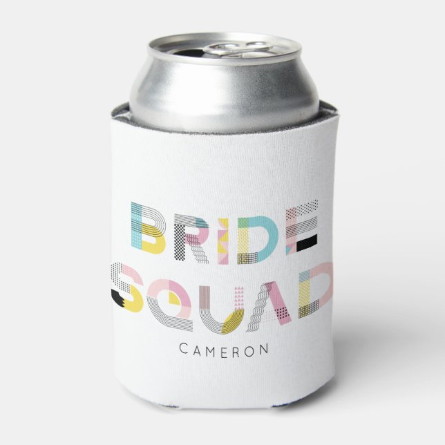 Colourful Pattern Typography Modern Bride Squad Can Cooler (Can Front)