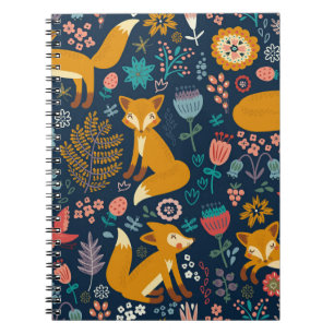 Colourful pattern with a foxfox,pattern,forest,fal notebook