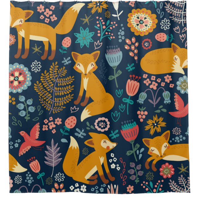 Colourful pattern with a foxfox,pattern,forest,fal shower curtain (Front)