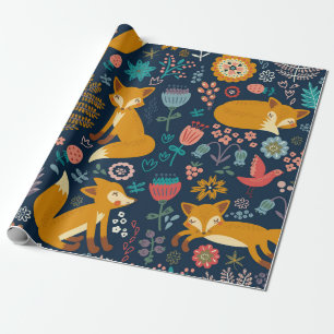Colourful pattern with a foxfox,pattern,forest,fal wrapping paper