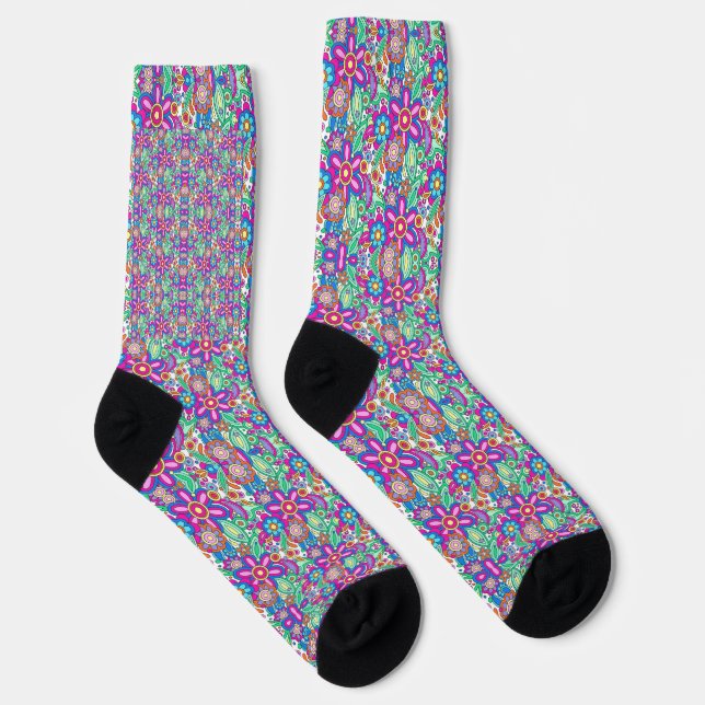 Colourful patterned socks with vibrant geometric  (Right)