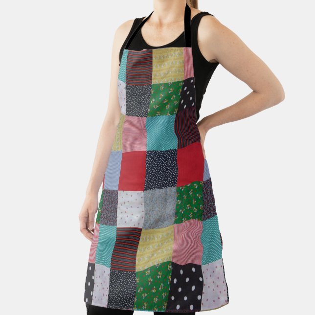 colourful patterned squares vintage patchwork apron (Insitu)