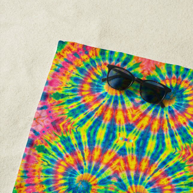 Colourful Patterns Tie-dye Hippie Beach Towel (In Situ)
