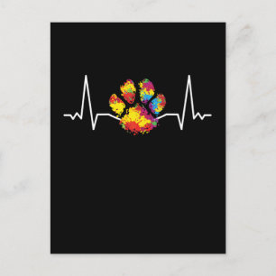 Colourful Paw Heartbeat Love Animals Postcard