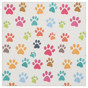 Colourful Paw Print Cotton Fabric by the Yard