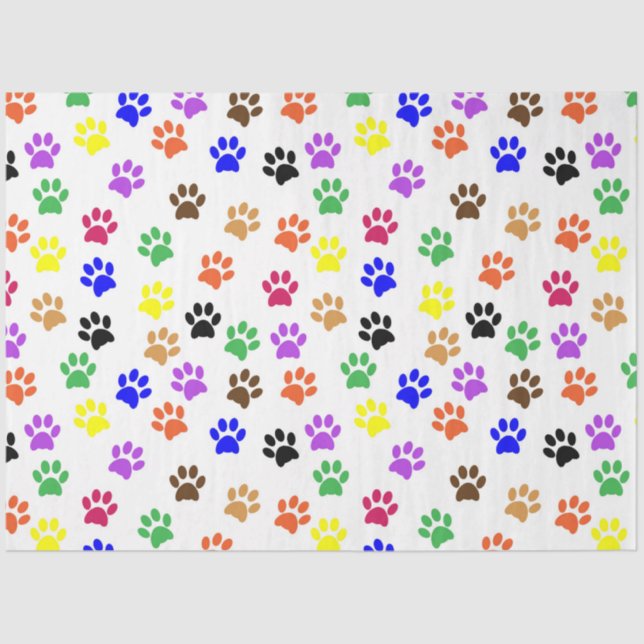 Colourful Paw Print Decoupage Tissue Paper (Front)
