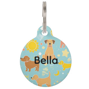Colourful Paw Print Fun Dog ID Tag Playful Tenni