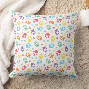 Colourful Paw Print Pattern Cushion