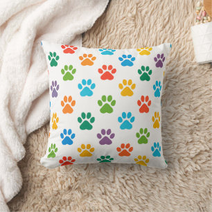 Colourful Paw Print Pattern Throw Pillow