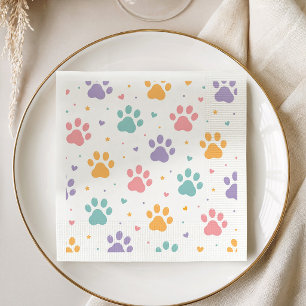 Colourful Paw Print Puppy Dog Birthday Party Napkin