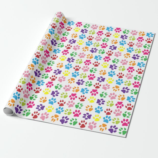 Colourful Paw Print Rolled Gift Wrap (Unrolled)