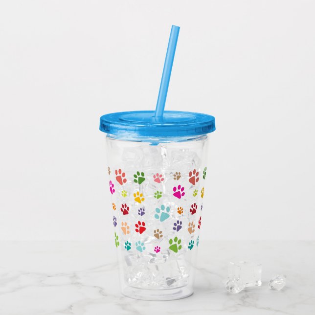 Colourful Paw Prints Acrylic Tumbler (Back Ice)