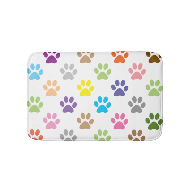 Colourful paw prints bath mat (Front)