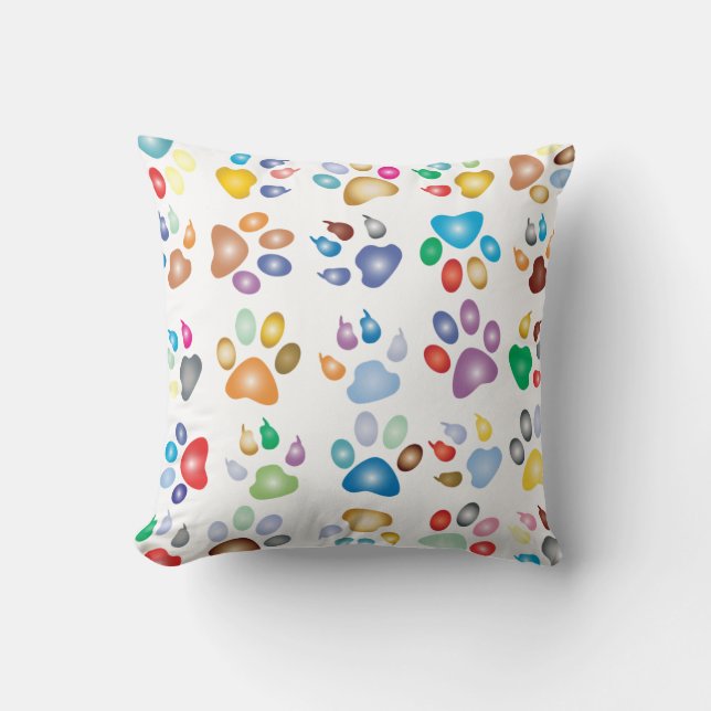 colourful paw prints cushion (Front)