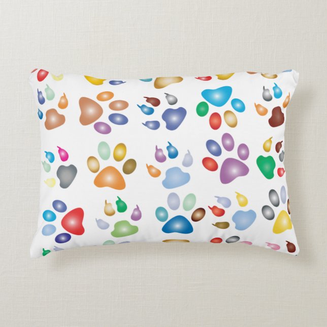 colourful paw prints decorative cushion (Front)