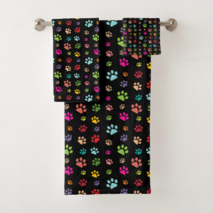 Colourful Paw Prints Design Bath Towel Set