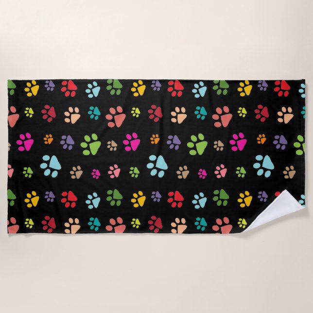 Colourful Paw Prints Design Beach Towel (Front)
