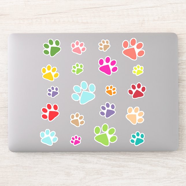 Colourful Paw Prints Design Contour Sticker (Computer)