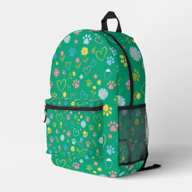 Colourful Paw Prints & Hearts Backpack Cute Floral (Back Corner Right)