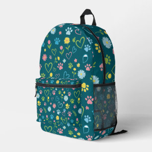Colourful Paw Prints & Hearts Backpack Cute Floral