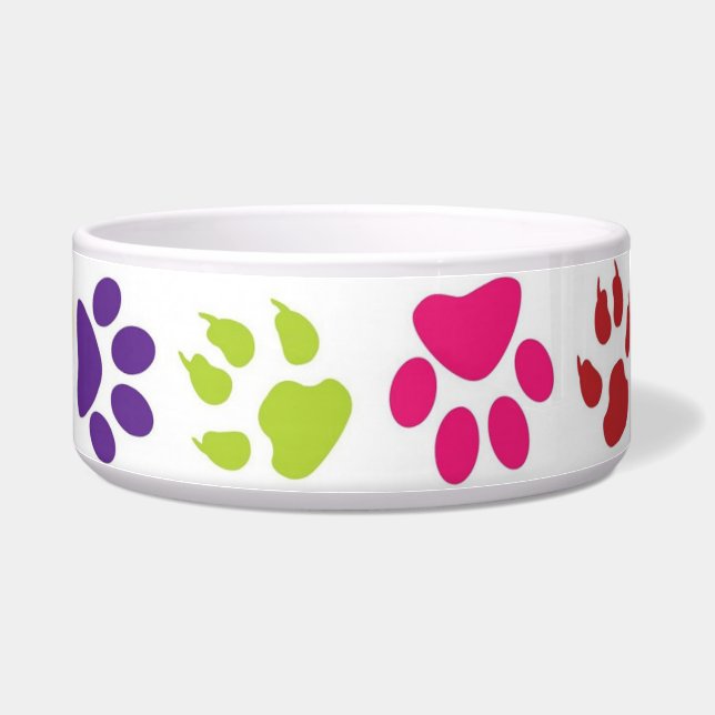 Colourful Paw Prints on Dog Bowl (Right)