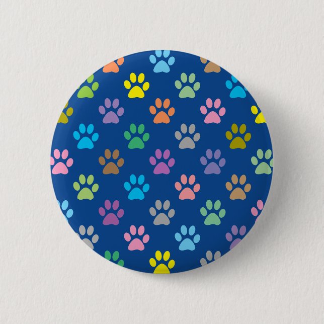 Colourful paw prints pattern 6 cm round badge (Front)