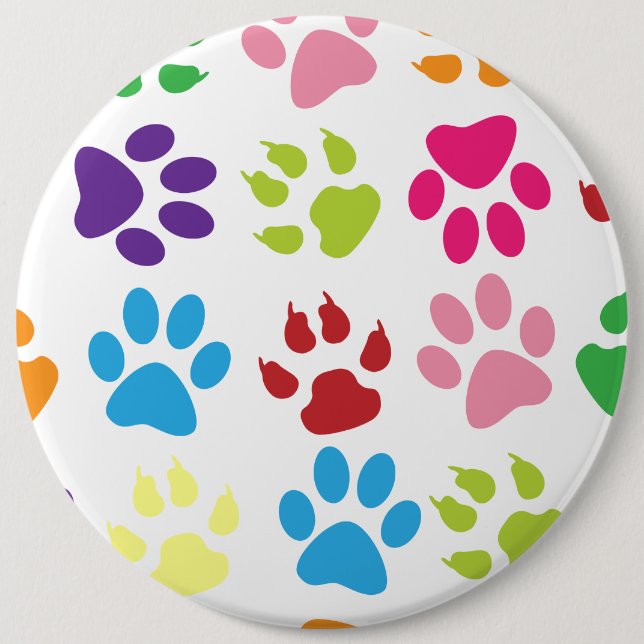 Colourful Paw Prints Pattern 6 Cm Round Badge (Front)